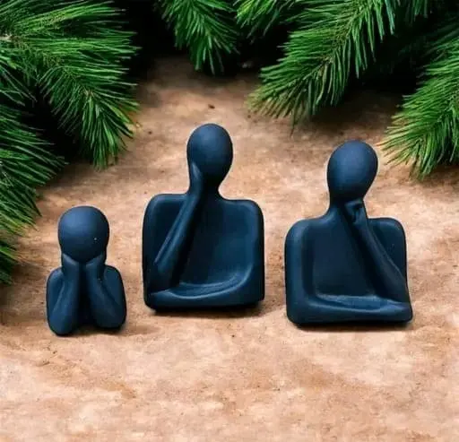3-Piece White & Black Couple Family Statue | Resin Thinker Sculpture | Home Decor Showpiece