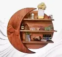 Moon Shaped Wooden Display Shelf – Boho Decor for Bedroom, Bathroom & Living Spaces