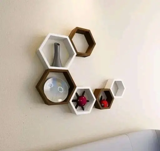 Namra Arts Hexagon Designer Wooden Storage Shelf – Set of 6 | Stylish Wall-Mounted Shelves for Home & Office Décor