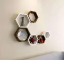 Namra Arts Hexagon Designer Wooden Storage Shelf – Set of 6 | Stylish Wall-Mounted Shelves for Home & Office Décor