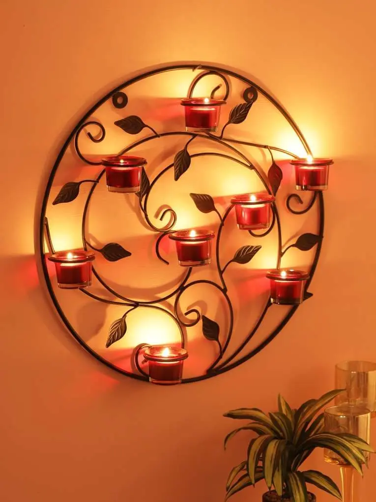 Metallic Silver Wall Sconce with Red and Clear Glasses