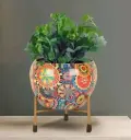 Deco Point Multi-Colored Enamel Printed Meena Flower Pot – Stain Resistant, Indoor & Outdoor Use (15 x 15 cm)