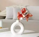 White Donut Ceramic Vase – Elegant Round-Shaped Decorative Piece for Home & Office