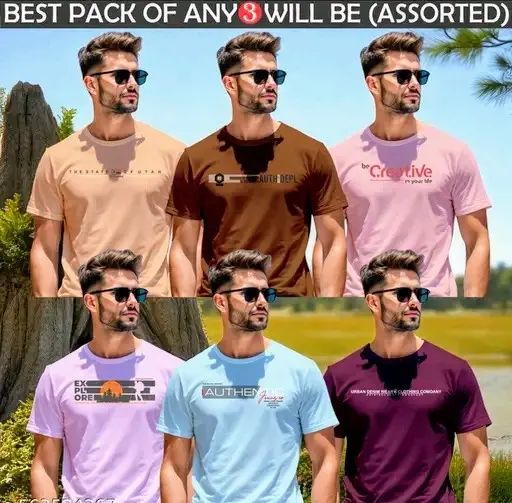 Men’s Daily Wear Tees – Combo Pack of 3 | 100% Combed Cotton | Pre-Shrunk | Breathable | Everyday Comfort