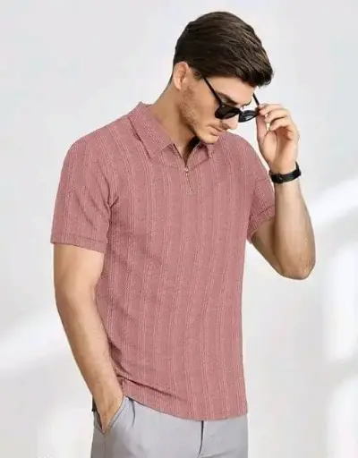 CLOTVIN Men's Self-Design Striped Polo T-Shirt – Style Meets Comfort | Polycotton Blend | Stylish & Breathable