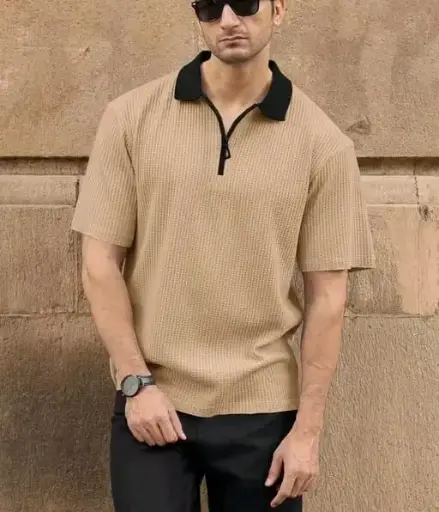 Men's Half Sleeve Polo Neck Zipper T-Shirt – Modern Fit with a Stylish Edge | Cotton Blend | Smart Casual Wear