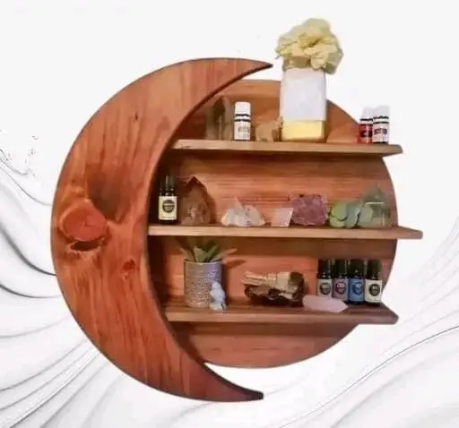 Moon Shaped Wooden Display Shelf – Boho Decor for Bedroom, Bathroom & Living Spaces