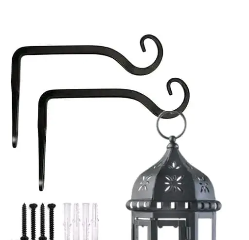 ecofynd® 2-Pack Metal Wall Hook Hanging Plant Bracket | Decorative Straight Iron Hanger for Planters, Lanterns, Bird Feeders & More (Black)