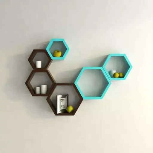 Namra Arts Hexagon Designer Wooden Storage Shelf – Set of 6 | Stylish Wall-Mounted Shelves for Home & Office Décor