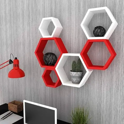 Namra Arts Hexagon Designer Wooden Storage Shelf – Set of 6 | Stylish Wall-Mounted Shelves for Home & Office Décor