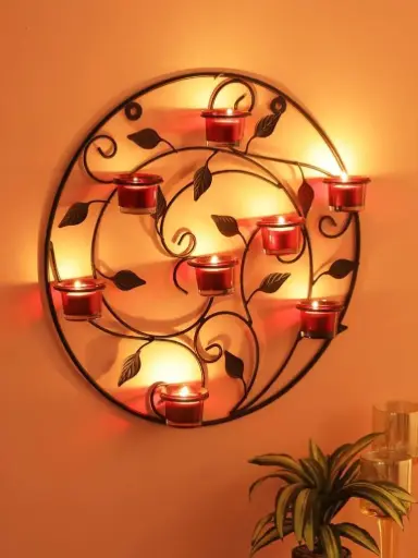 Metallic Silver Wall Sconce with Red and Clear Glasses