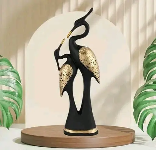 Black & Gold Kissing Swan Couple Figurine | Love Birds Home Decor Showpiece