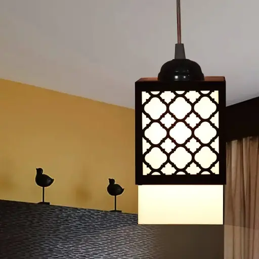 Gojeeva Wooden Style Hanging Pendant Lamp – Black | Elegant Decorative Ceiling Light