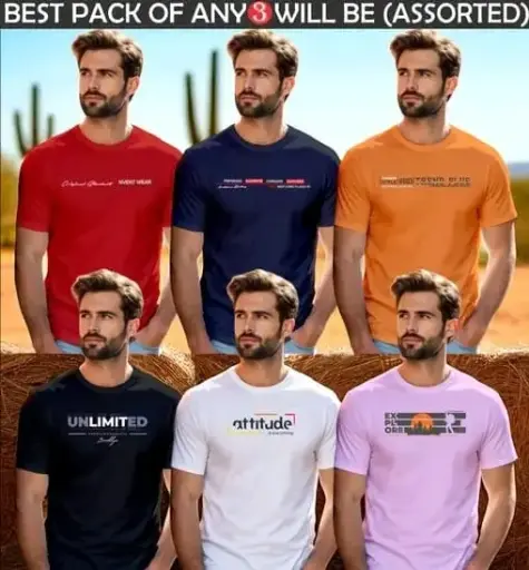Men’s Cotton Combo T-Shirt Pack (Pack of 3) | 100% Combed Cotton | Pre-Shrunk | Breathable | Everyday Comfort